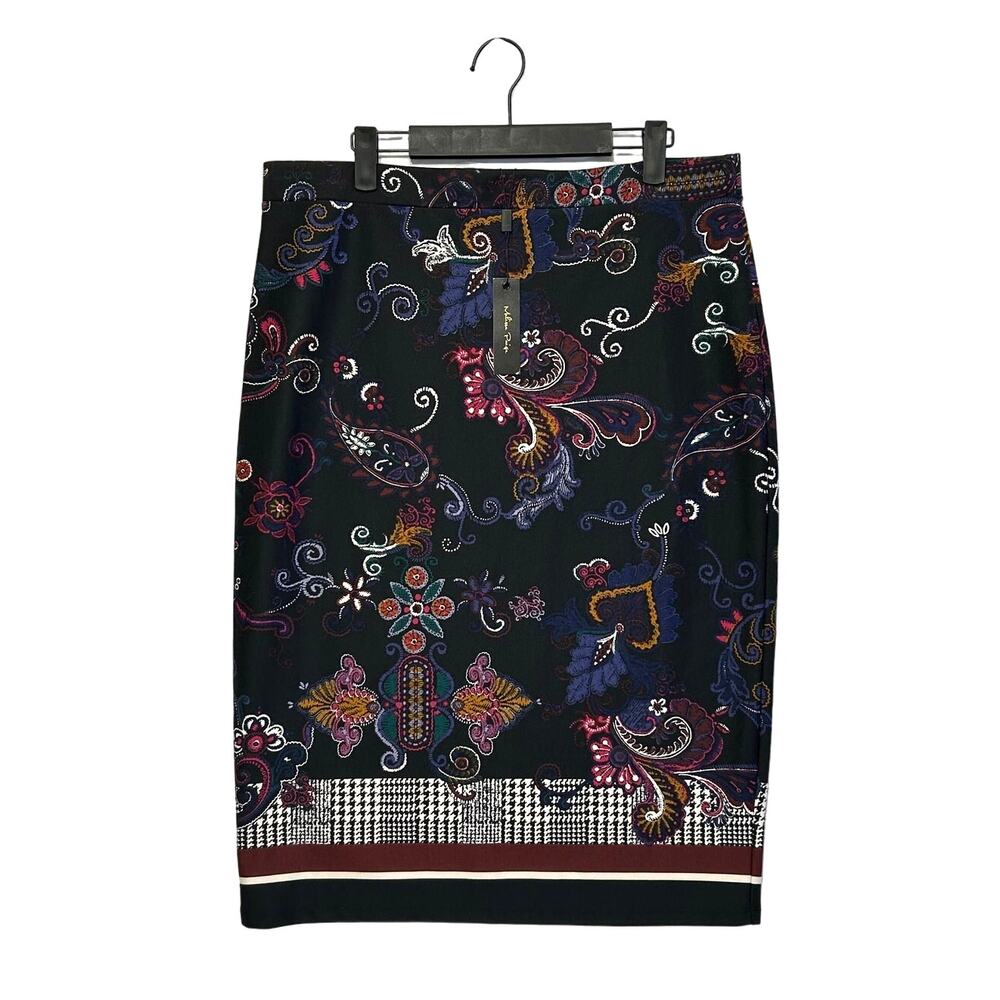 Melissa Paige Paisley Multipattern Pencil Midi Skirt NWT Women's Sz L Navy